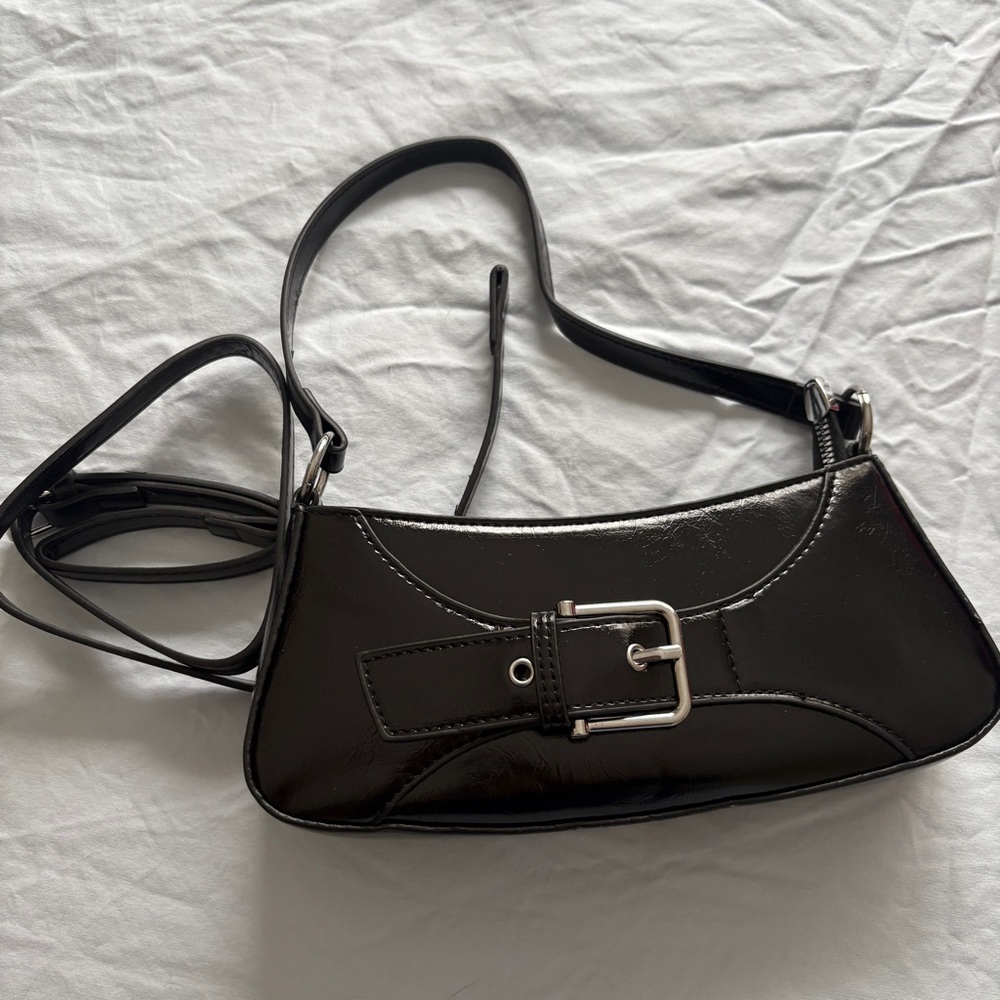 Edikted Glossy Black Shoulder Bag with Buckle